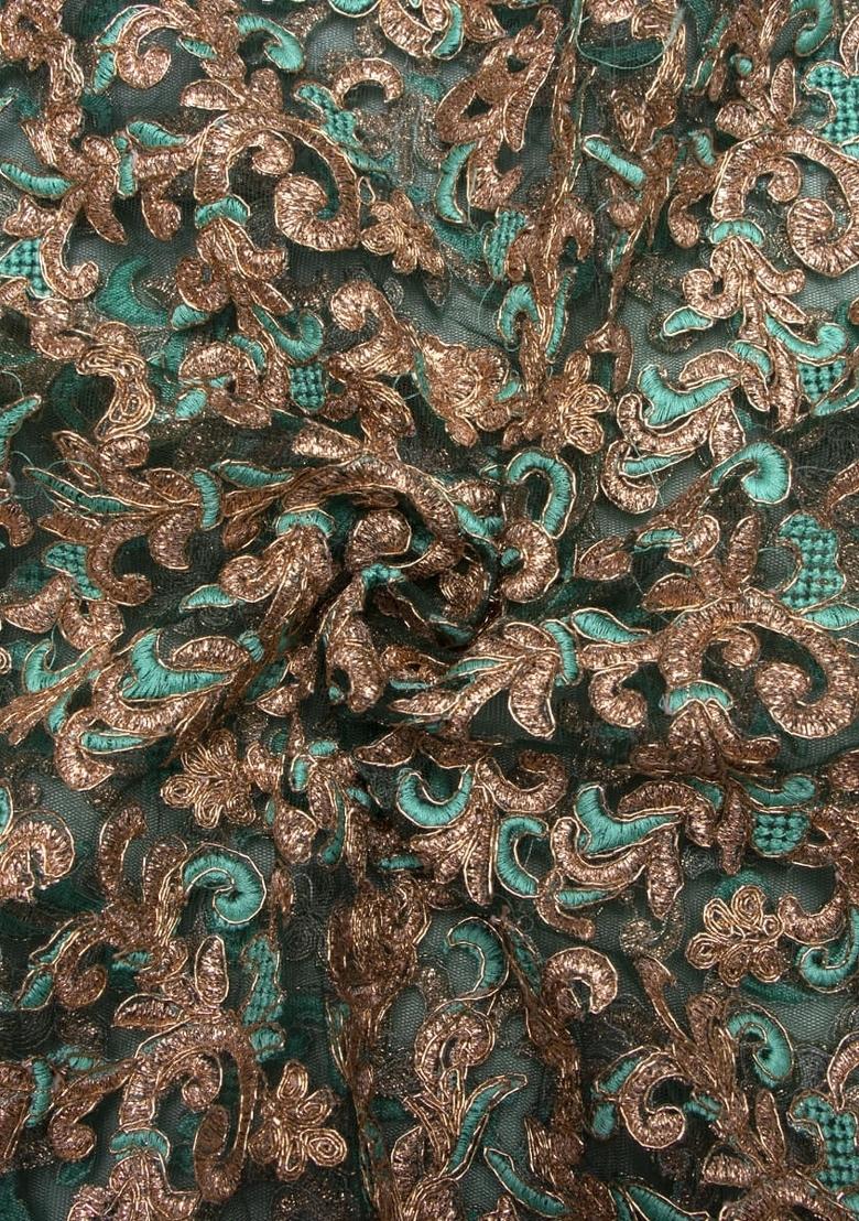 Sea Green Embroidered Blouse Georgette Pre Draped Saree Set