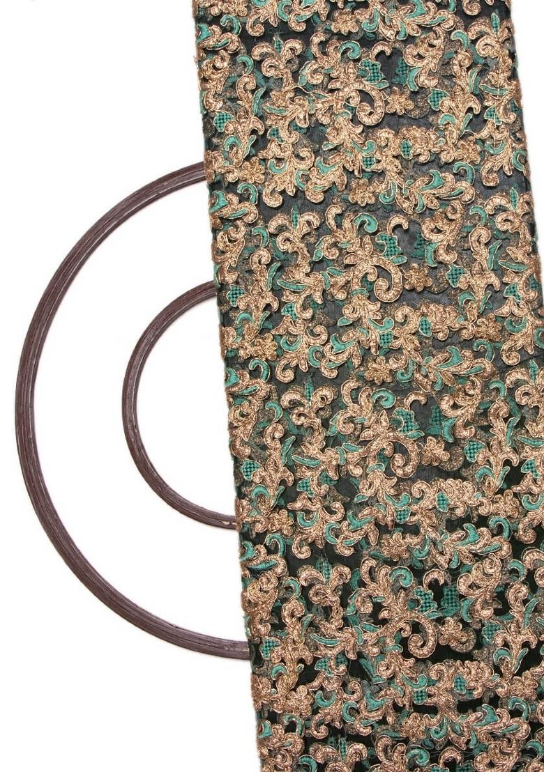 Sea Green Embroidered Blouse Georgette Pre Draped Saree Set