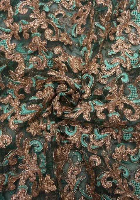 Sea Green Embroidered Blouse Georgette Pre Draped Saree Set