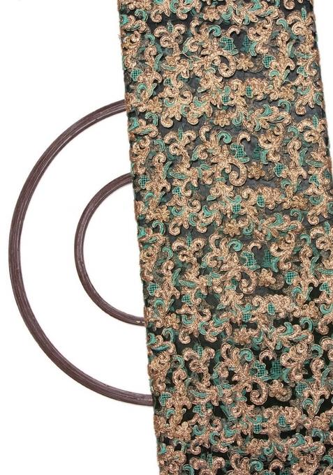 Sea Green Embroidered Blouse Georgette Pre Draped Saree Set