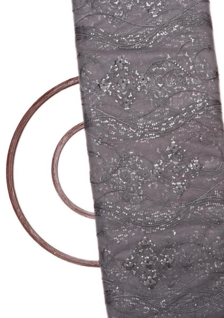 Grey Sequin Embroidered Net Pre Draped Saree Set - Indya