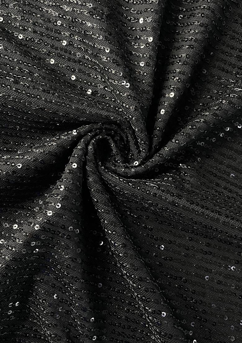 Black Sequin Embellished Net Pre Draped Saree Set