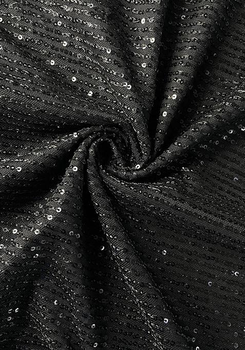 Black Sequin Embellished Net Pre Draped Saree Set