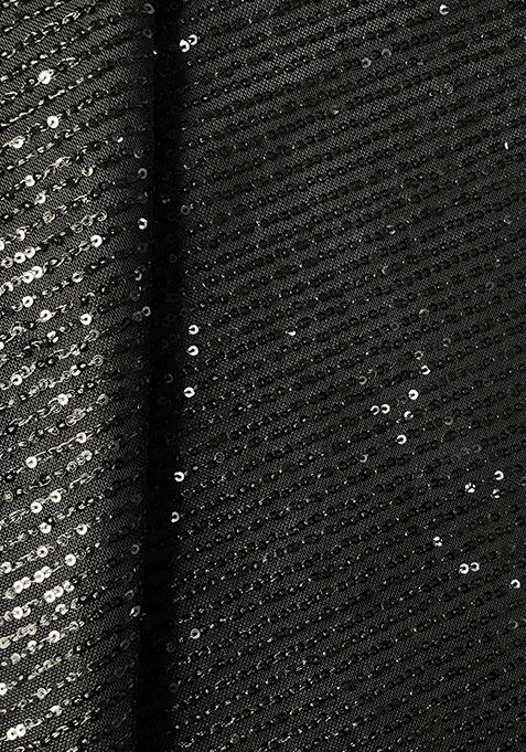 Black Sequin Embellished Net Pre Draped Saree Set