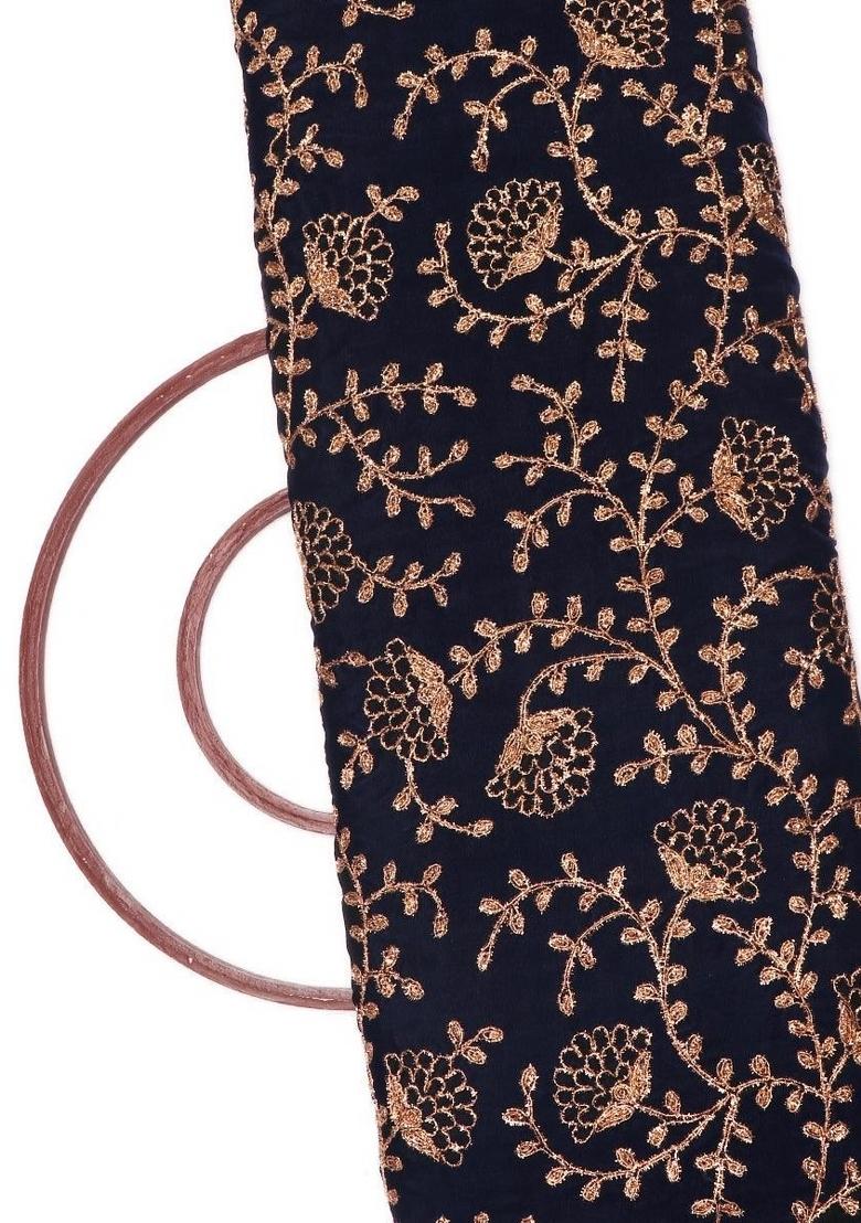 Blue Embroidered Georgette Pre Draped Saree Set - Indya