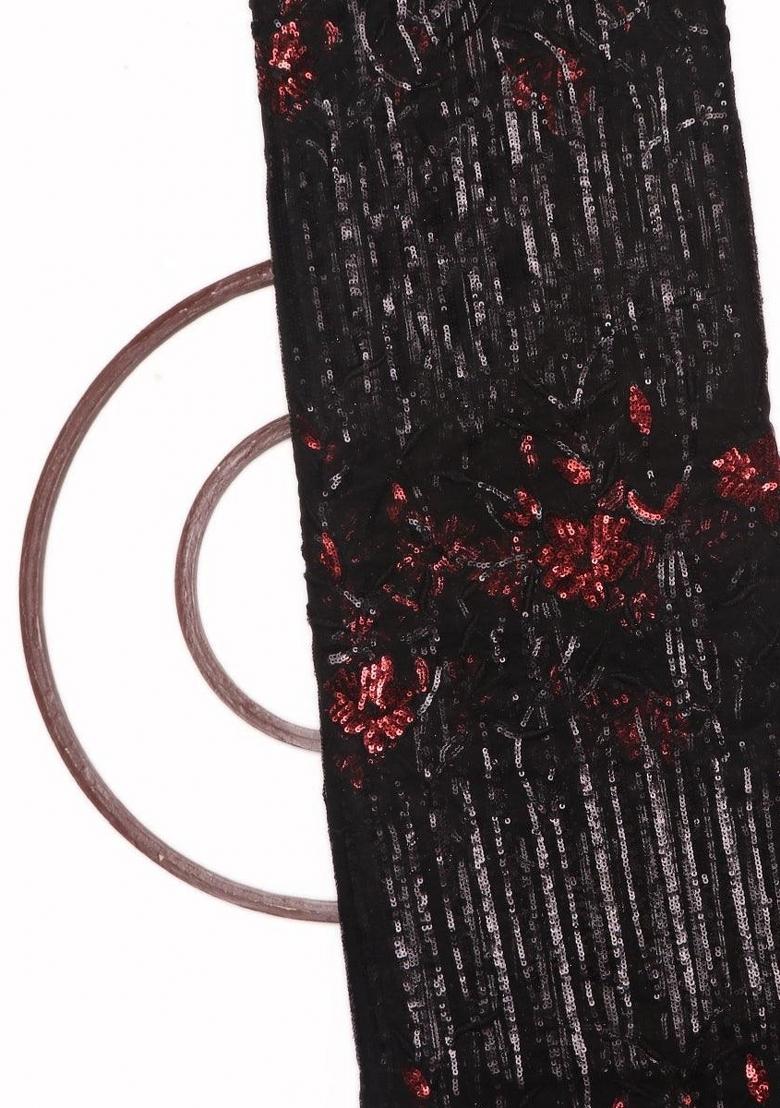 Black Embroidered Georgette Pre Draped Saree Set