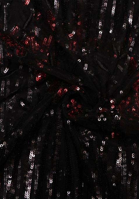 Black Embroidered Georgette Pre Draped Saree Set