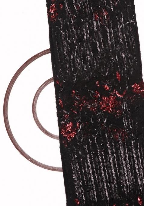 Black Embroidered Georgette Pre Draped Saree Set