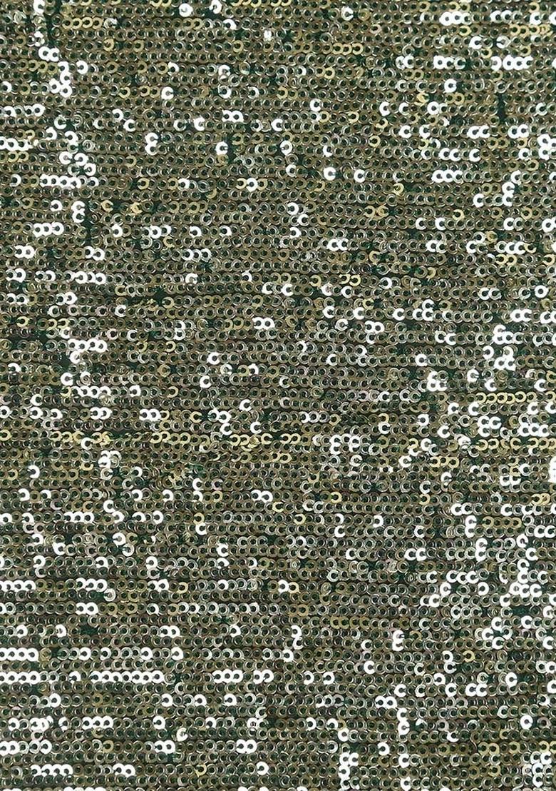 Green Sequin Embellished Georgette Pre Draped Saree Set