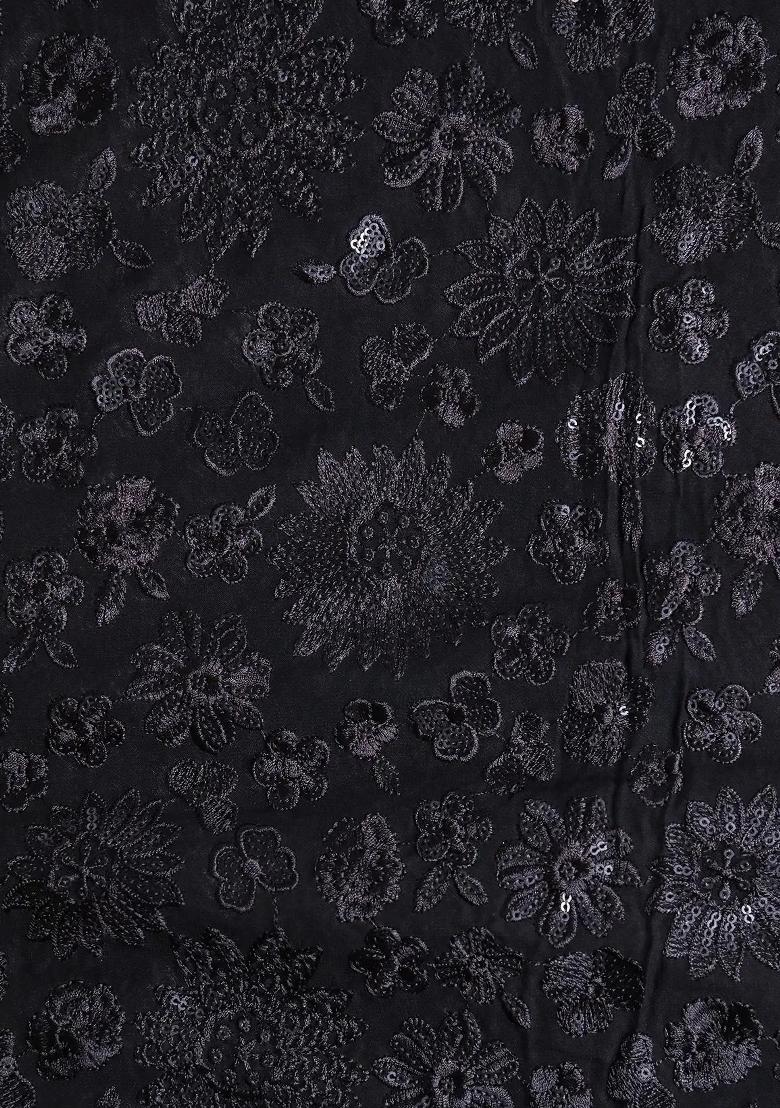 Black Embellished Blouse Georgette Pre Draped Saree Set - Indya