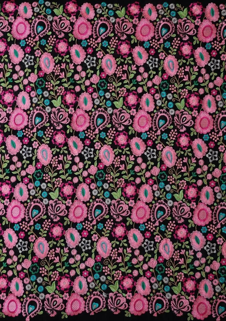 Black Embroidered Blouse Georgette Pre Draped Saree Set