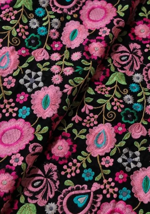 Black Embroidered Blouse Georgette Pre Draped Saree Set