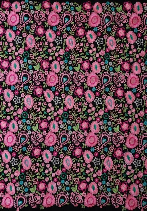 Black Embroidered Blouse Georgette Pre Draped Saree Set