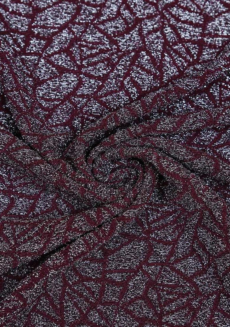 Wine Self Design Lurex Knit Pre Draped Saree Set