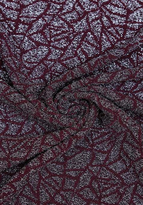 Wine Self Design Lurex Knit Pre Draped Saree Set