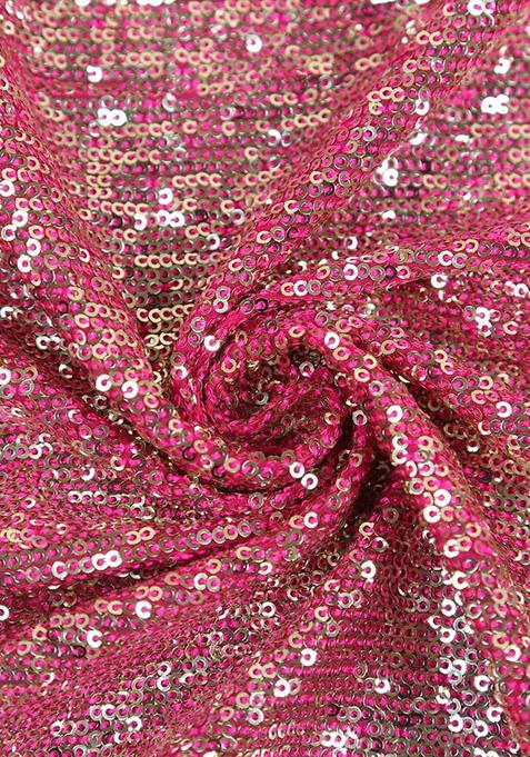 Hot Pink Embellished Blouse Georgette Pre Draped Saree Set