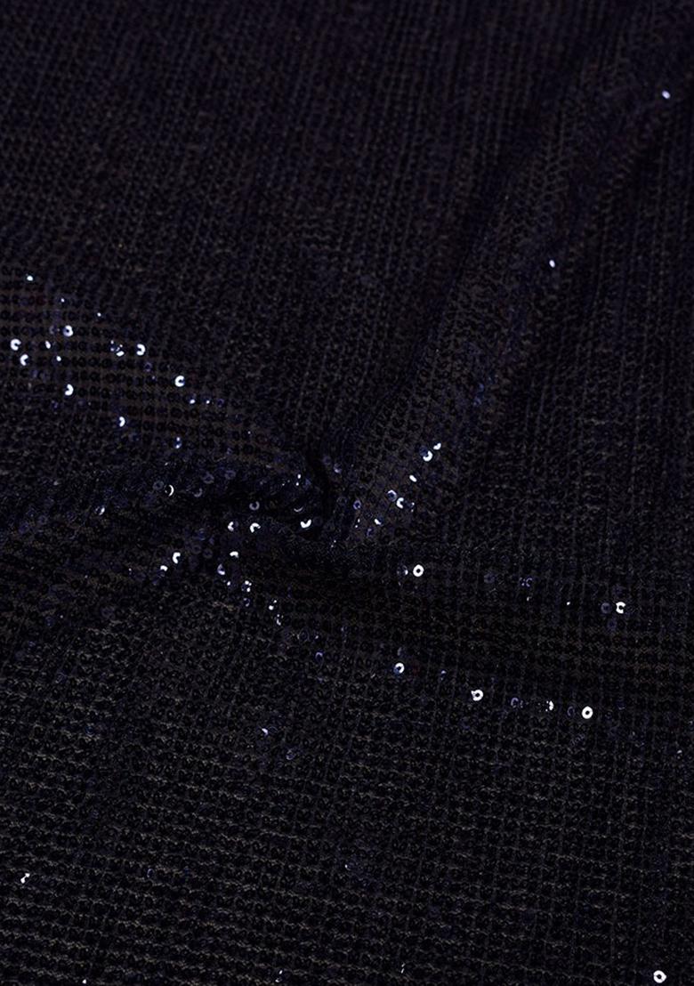 Black Sequin Blouse Georgette Pre Draped Saree Set