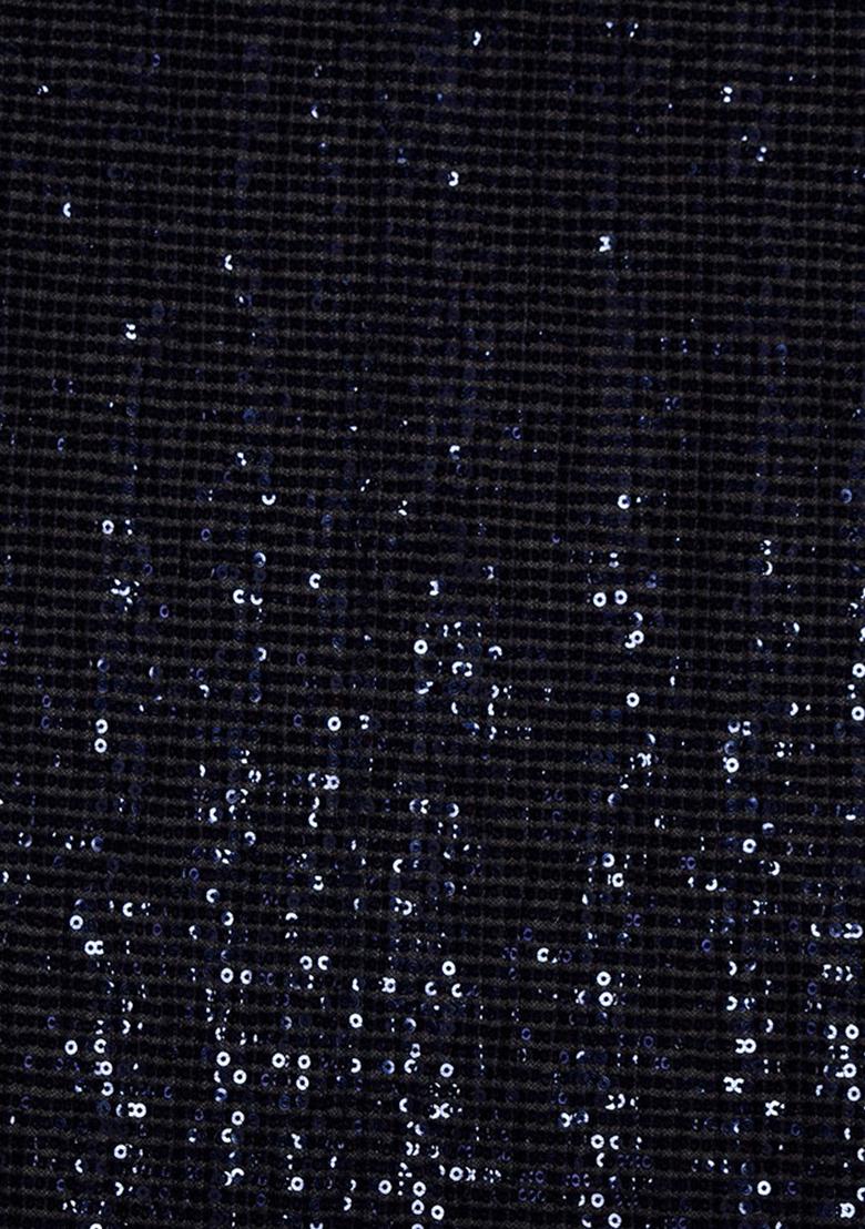 Black Sequin Blouse Georgette Pre Draped Saree Set