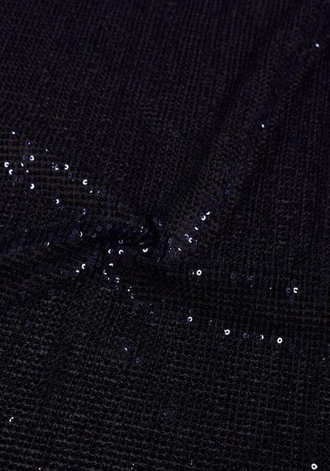 Black Sequin Blouse Georgette Pre Draped Saree Set