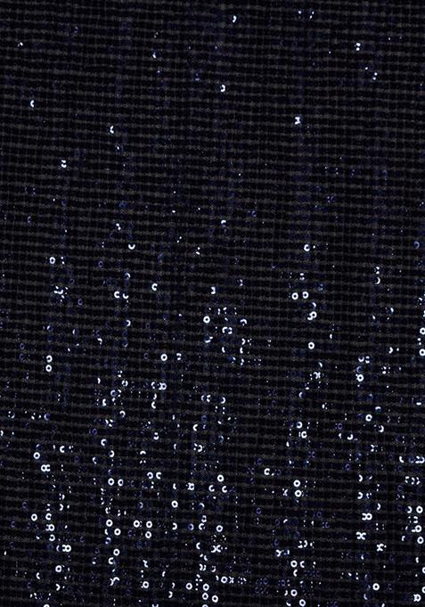 Black Sequin Blouse Georgette Pre Draped Saree Set