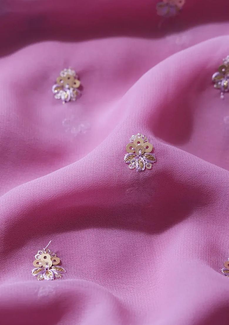 Lilac Embroidered Blouse Georgette Pre Draped Saree Set