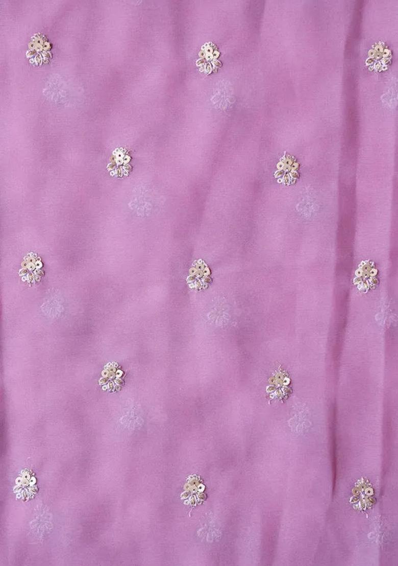 Lilac Embroidered Blouse Georgette Pre Draped Saree Set