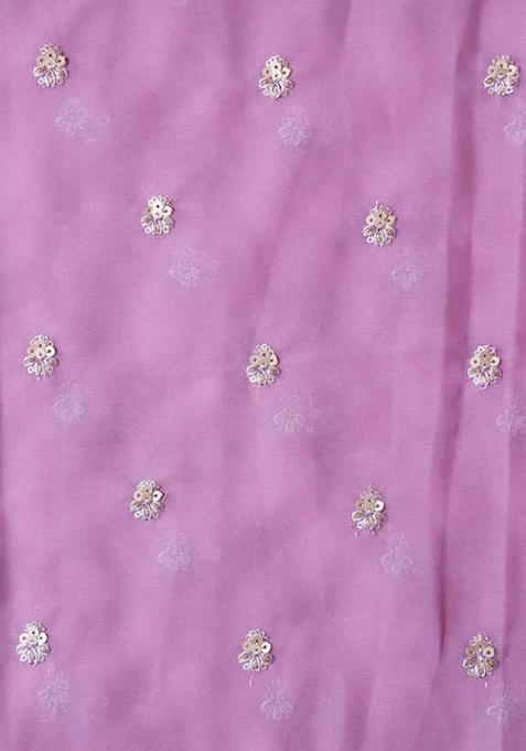 Lilac Embroidered Blouse Georgette Pre Draped Saree Set