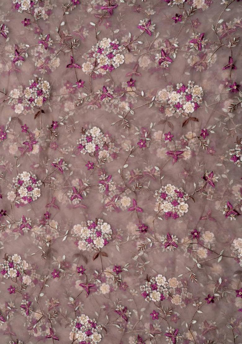 Light Brown Embroidered Blouse Georgette Pre Draped Saree Set