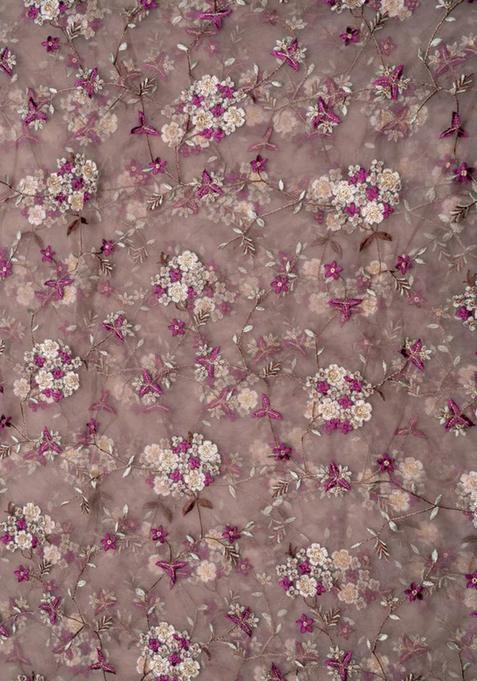 Light Brown Embroidered Blouse Georgette Pre Draped Saree Set