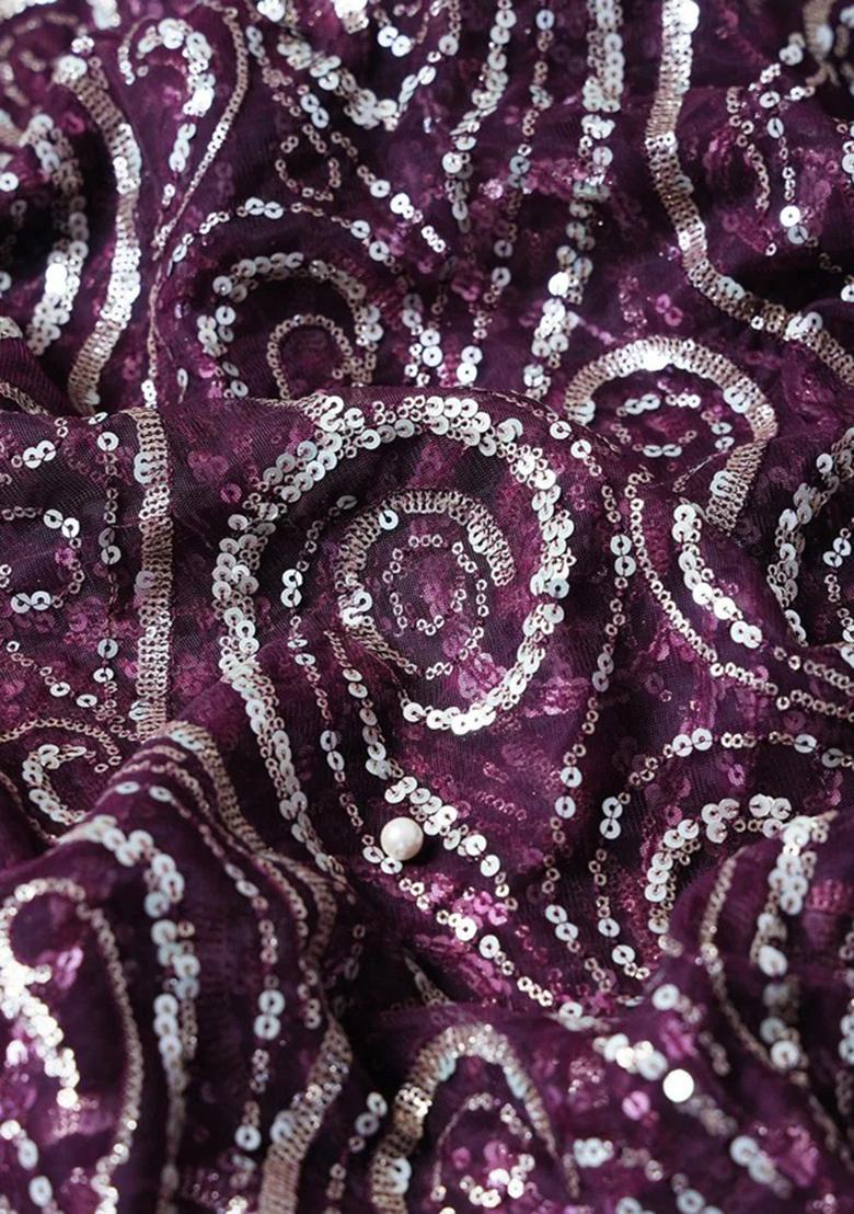 Purple Sequin Embroidered Blouse Georgette Pre Draped Saree Set