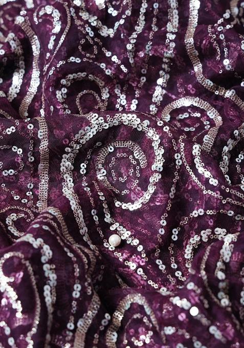 Purple Sequin Embroidered Blouse Georgette Pre Draped Saree Set