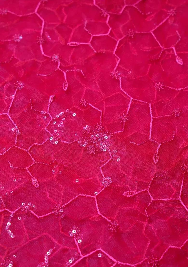 Hot Pink Embroidered Blouse Georgette Pre Draped Saree Set