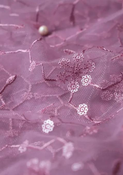 Mauve Embroidered Blouse Georgette Pre Draped Saree Set