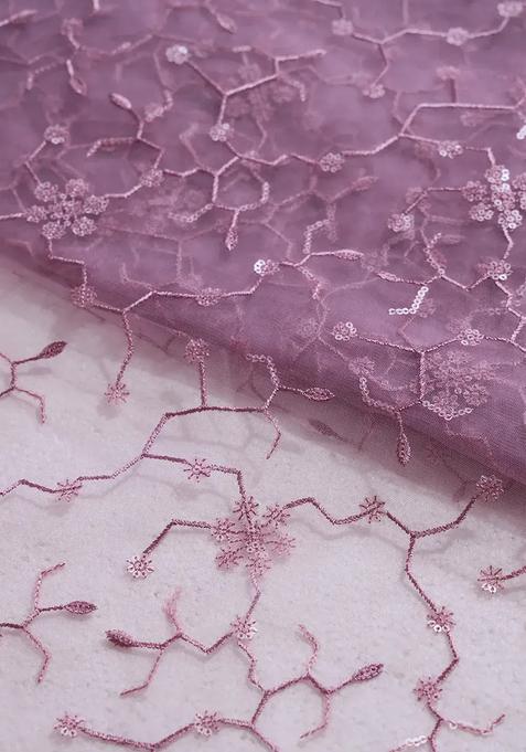 Mauve Embroidered Blouse Georgette Pre Draped Saree Set