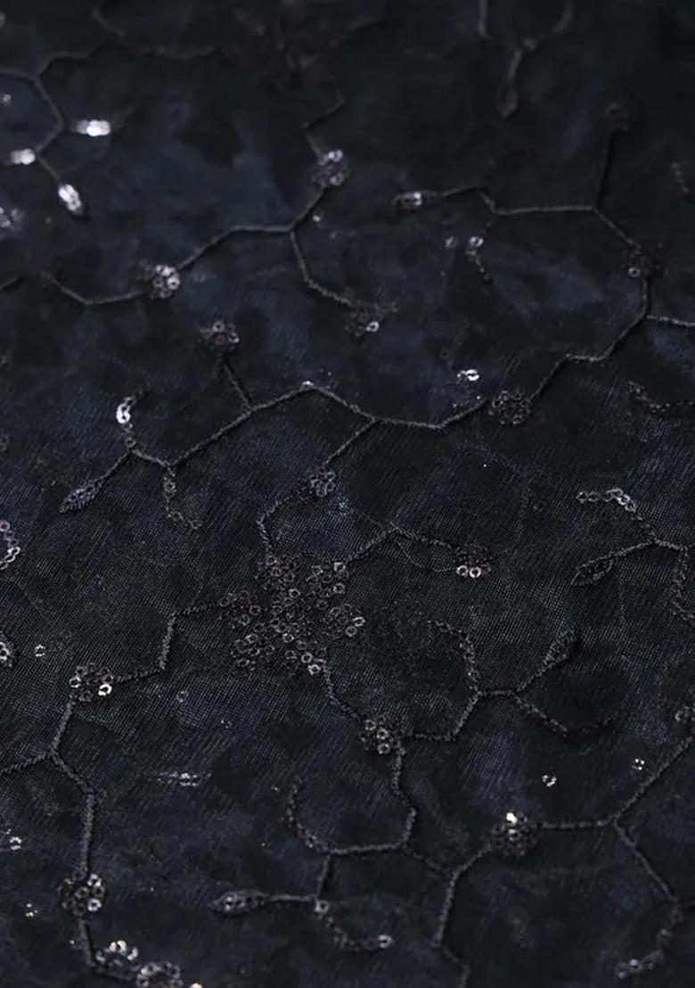 Black Embroidered Blouse Georgette Pre Draped Saree Set