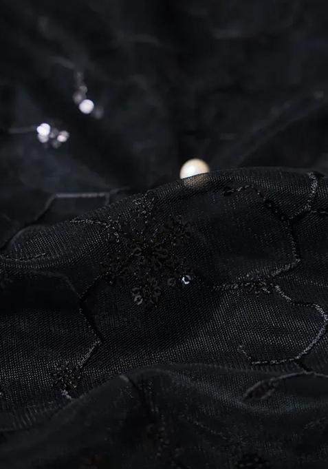 Black Embroidered Blouse Georgette Pre Draped Saree Set