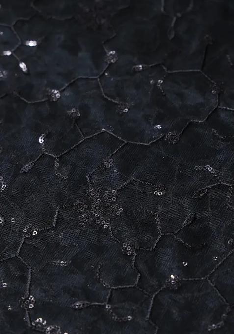 Black Embroidered Blouse Georgette Pre Draped Saree Set