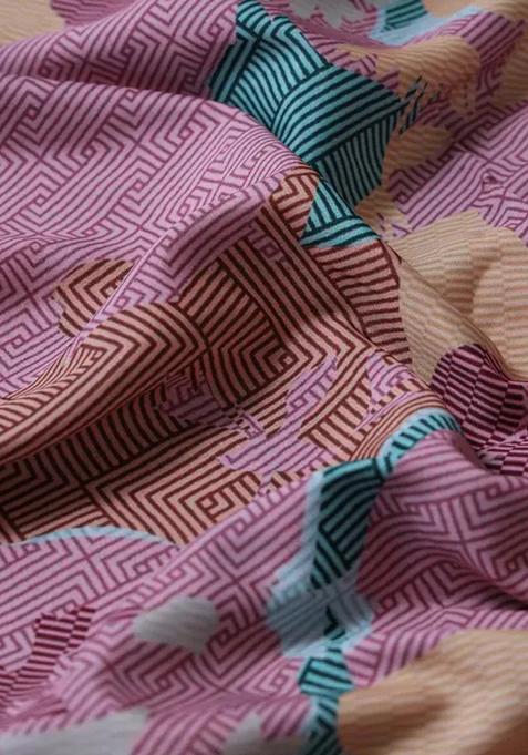 Multicolor Printed Crepe Pre Draped Saree Set