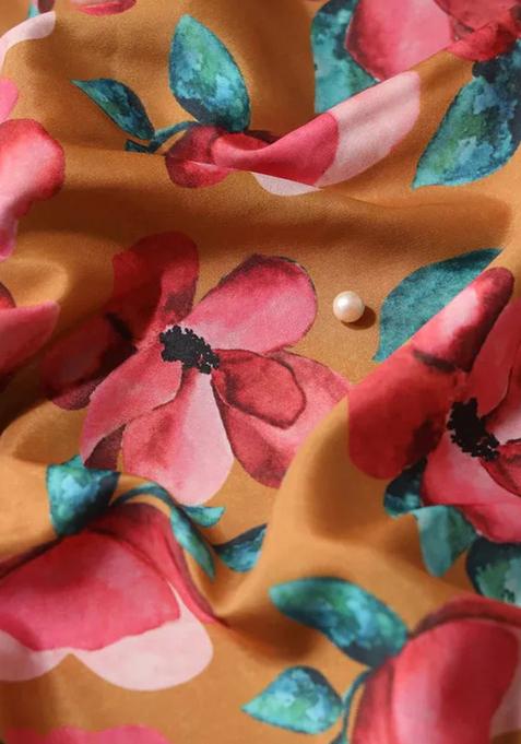 Multicolor Printed Crepe Pre Draped Saree Set