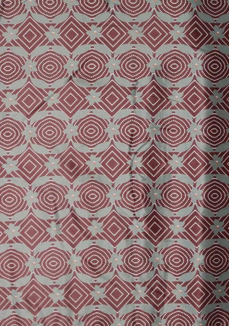 Brown And Olive Printed Crepe Pre Draped Saree Set - Indya