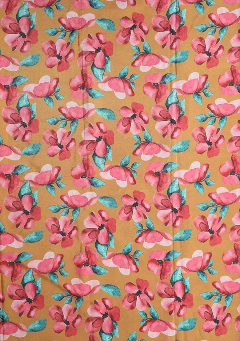 Multicolor Printed Crepe Pre Draped Saree Set