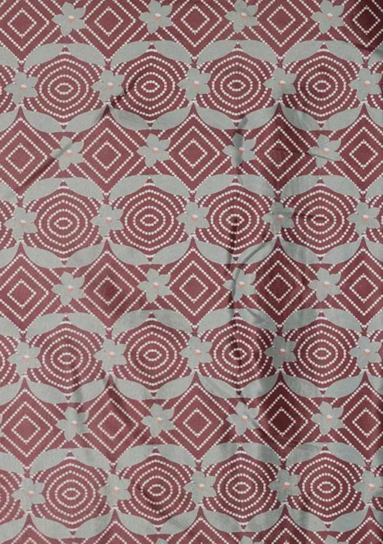 Brown And Olive Printed Crepe Pre Draped Saree Set