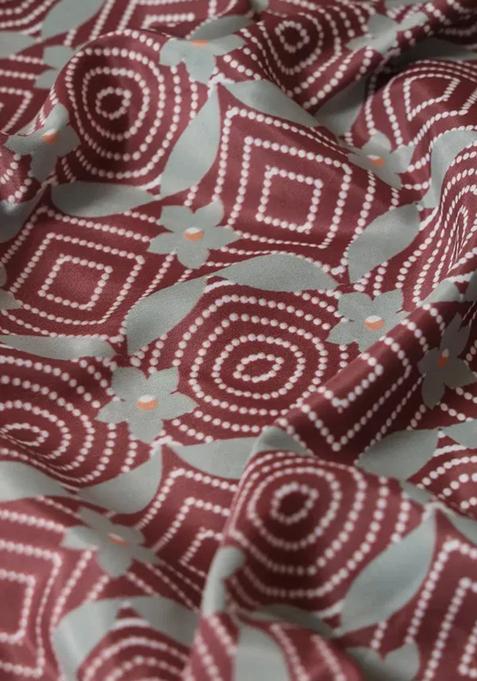 Brown And Olive Printed Crepe Pre Draped Saree Set