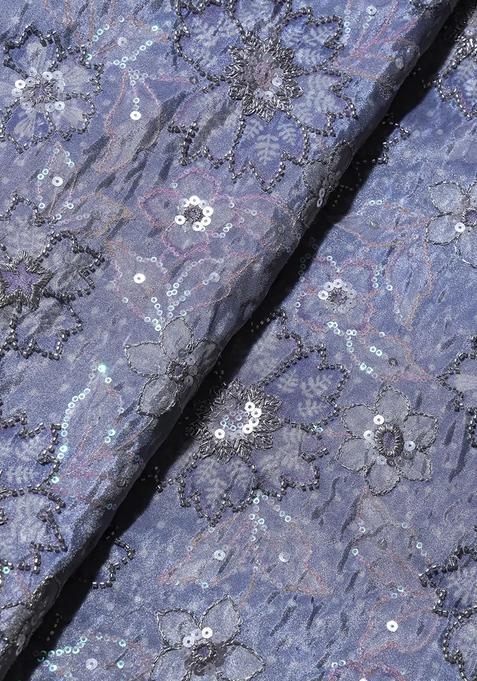 Lilac Sequin Embroidered Tissue Pre Draped Saree Set