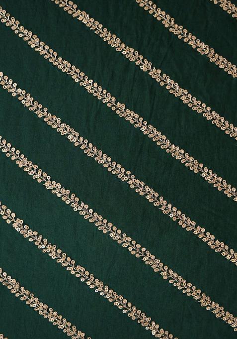 Green Sequin Embroidered Raw Silk Pre Draped Saree Set