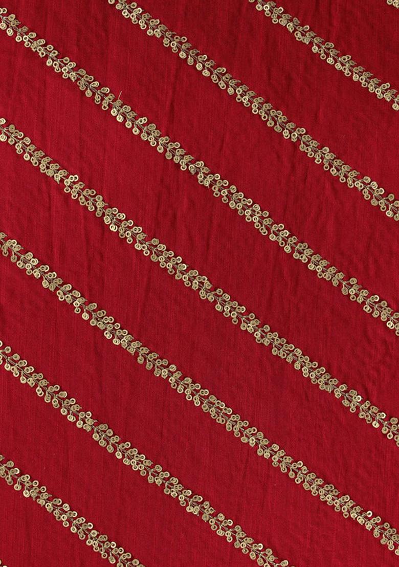 Red Sequin Embroidered Raw Silk Pre Draped Saree Set