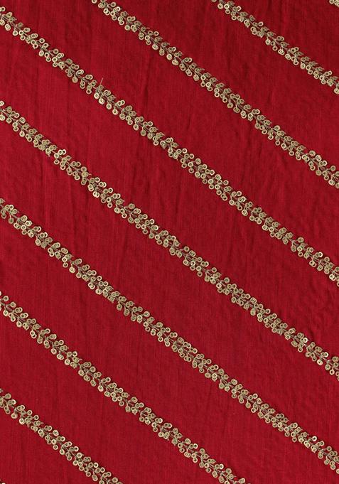 Red Sequin Embroidered Raw Silk Pre Draped Saree Set