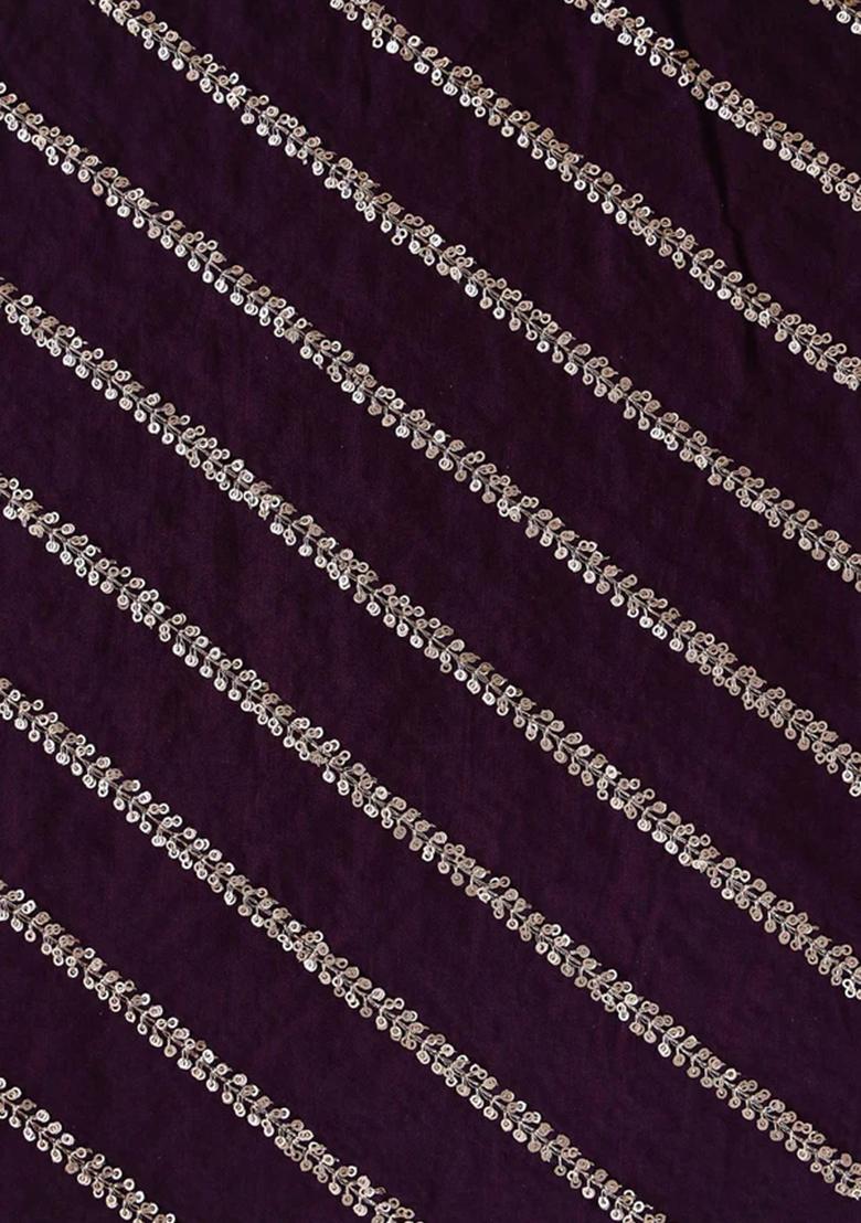 Purple Sequin Embroidered Raw Silk Pre Draped Saree Set