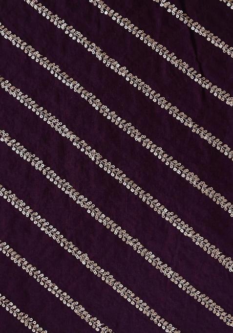 Purple Sequin Embroidered Raw Silk Pre Draped Saree Set