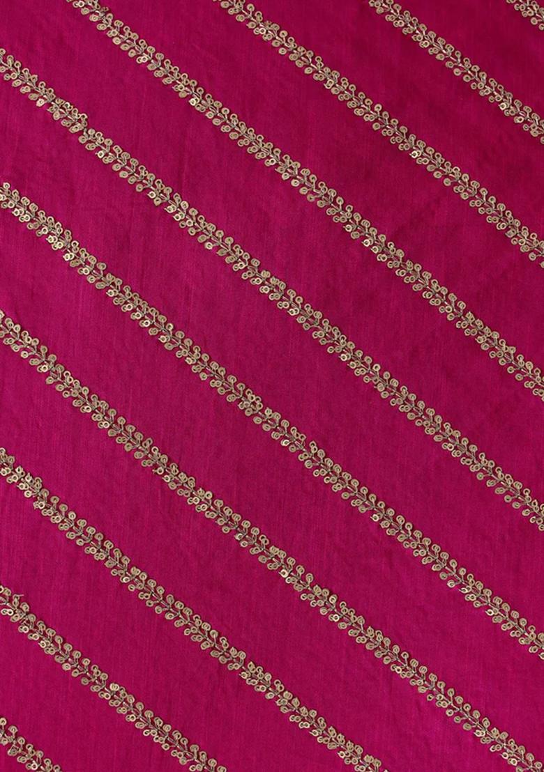 Rani Pink Sequin Embroidered Raw Silk Pre Draped Saree Set